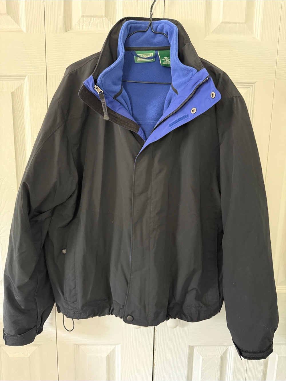 LL Bean Mens 3 In 1 Weather Challenger Jacket Hooded Black/Royal Sz L